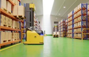 AGV robots efficiently sorting hundreds of parcels per hour(Automated guided vehicle) AGV.3d rendering