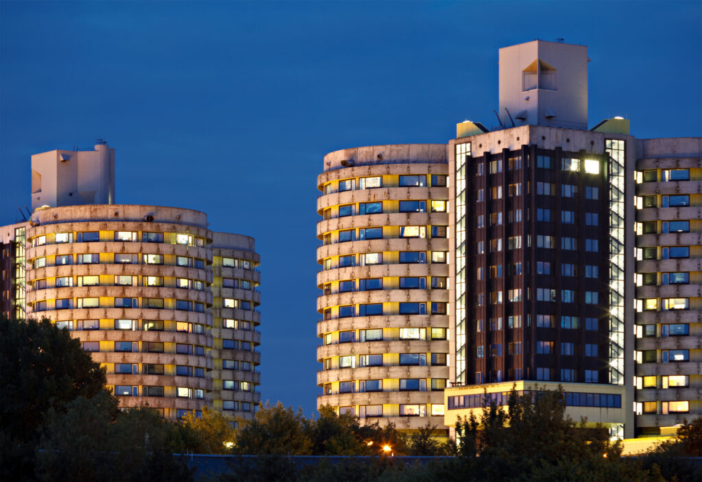 Two tall tower buildings HUB supports Ambulatory Surgery Centers (ASCs) with medical inventory management, care coordination, integrated healthcare, and healthcare communication