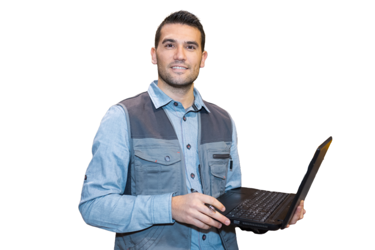Sales rep with computer