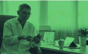Physician using HUB Healthcare on a mobile device